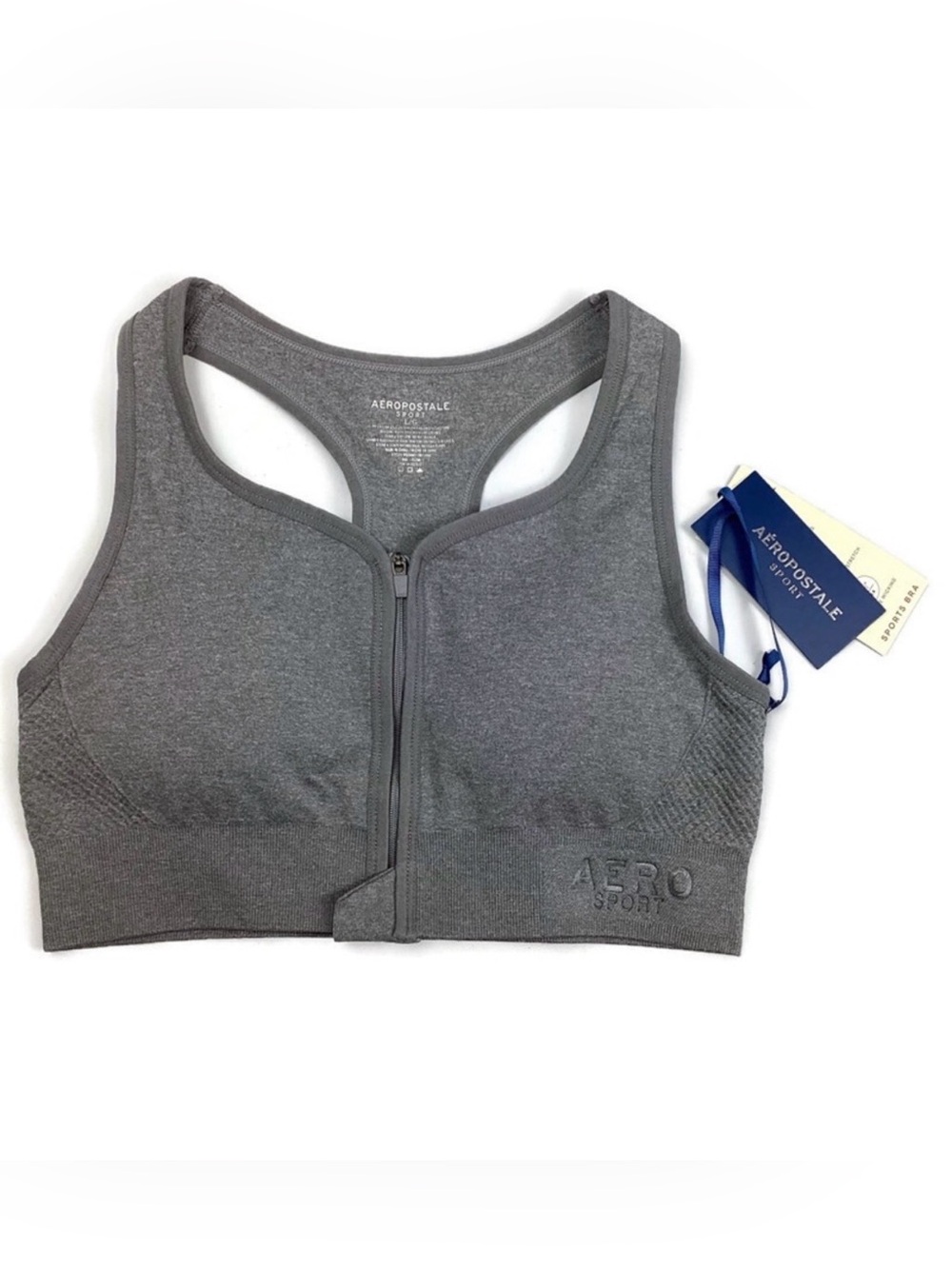 Aeropostale Sport Gray Front Zip Athletic Sports Bra Juniors Large NEW!